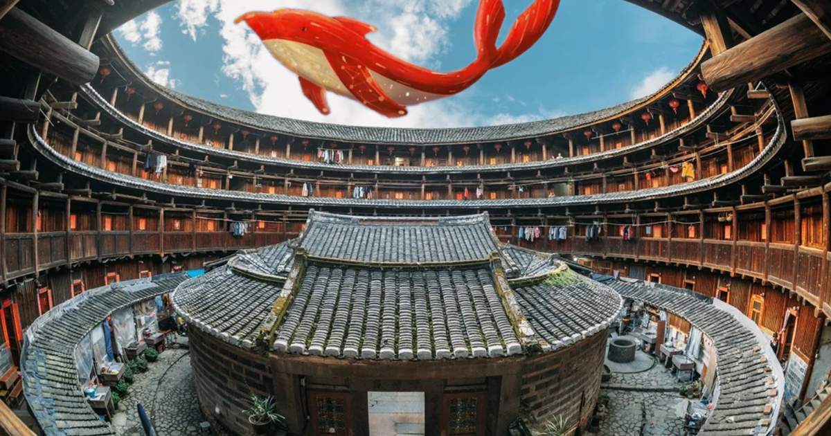 客家土楼建築 ガイドブックと貴重な写真集 と中国の竹製模型